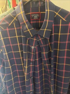 UNTUCKit Navy Plaid Button-Down Shirt with Yellow and Red Windowpane